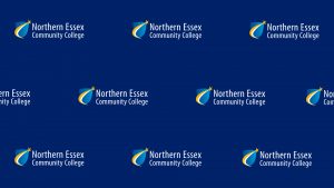 Blue background with multiple instances of the NECC Official gradiant shield logo.