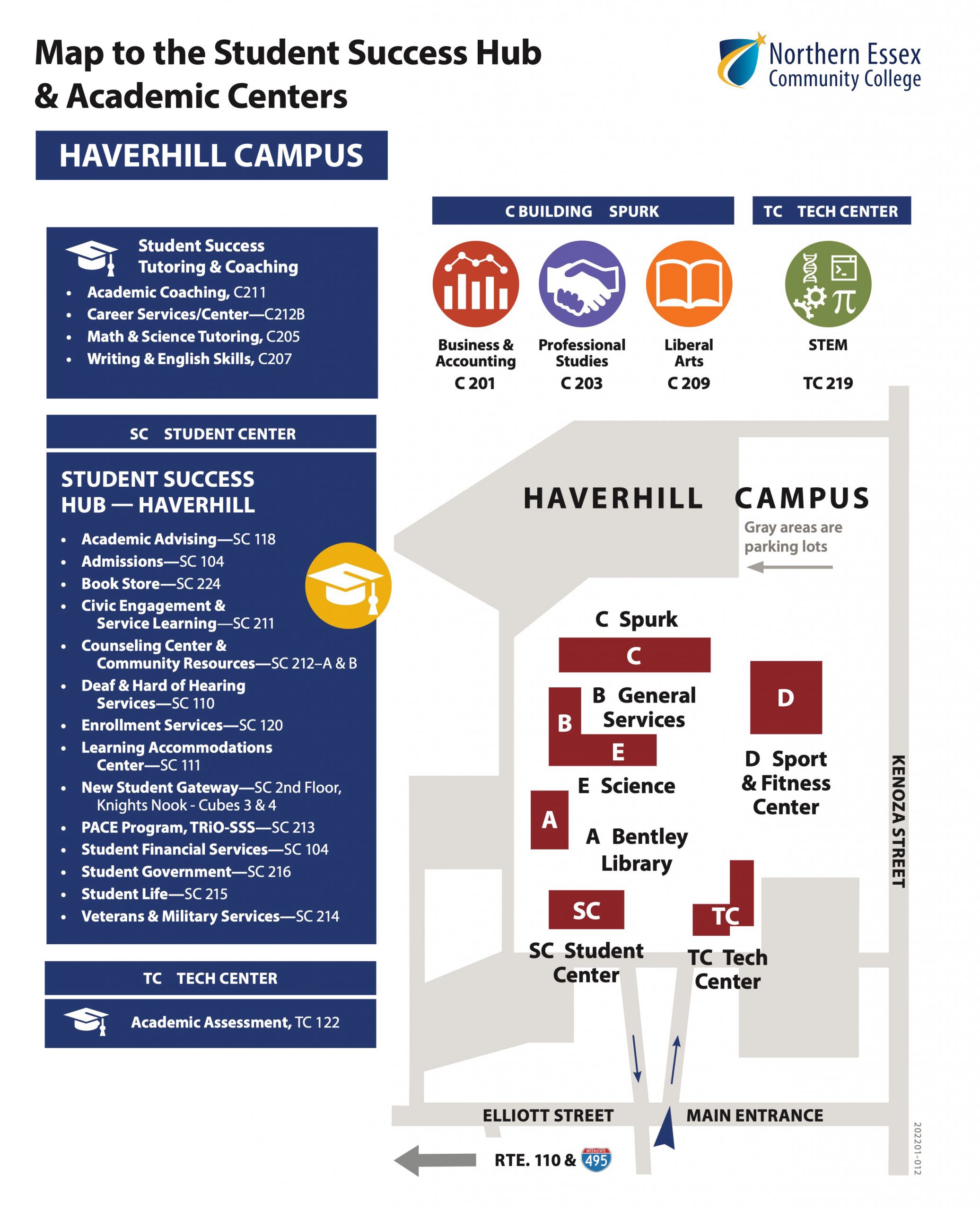 map of the academic centers and student success locations