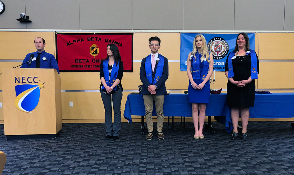 NECC students getting inducted into Alpha Beta Gamma