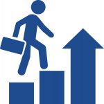 Business Transfer logo with man stepping up on a graph
