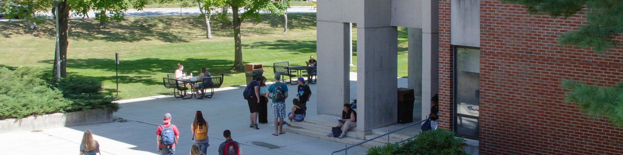 NECC Haverhill Campus in the Summer with Students Gathering