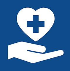 Health Professions icon: a hand holding a heart with the medical plus symbol