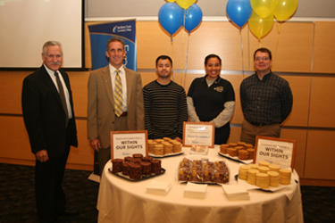 DHE Senior Deputy Commissioner of Academic Affairs, NECC President Lane Glenn, NECC student Justin Merced, NECC Student Senate representative Jasmin Chazulle and NECC Director of Online Communications Nathan Gilbert.