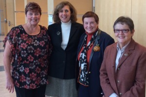 Retiree Charlene Boucher, retiree Linda Hummel-Shea,   Jean Poth, vice president of institutional advancement who represented NECC President Lane Glenn at the event, and retiree Pat Demers.