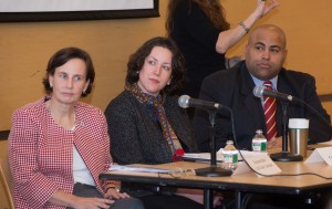 (Left to right) Representative Linda Dean Campbell, Senator Kathleen O'Connor Ives, and Lawrence Mayor Dan Rivera discussed the state of higher education in Massachusetts and what it means for the NECC community.