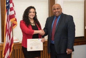 NECC graduate and Lawrence resident Kiara Pichardo and Lawrence Mayor Dan Rivera.