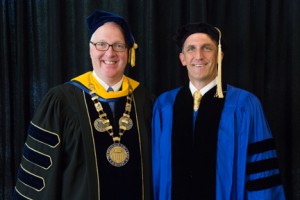 Merrimack College President Christopher Hopey and NECC President Lane Glenn.