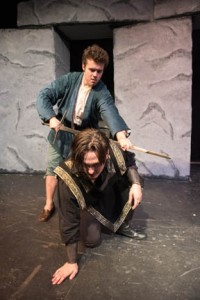 Christian Doyle of Newburyport takes on the role of Edgar and Daniel Burns of Methuen is Edmund on the Northern Essex Community College production of King Lear presented next month in the Chester W. Hawrylciw Theater on the third floor of the Spurk Building on the Haverhill campus.