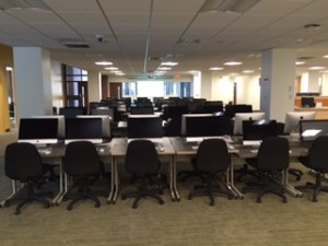 Some 60 Dell and Mac computers await students in the new computer lab in the Bentley Library.