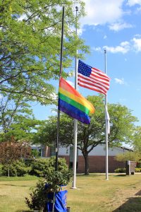 The Pride Flag was flown beside the American Flag on Thursday, June 23, as NECC paused for a moment of silence for the Orlando shooting victims.