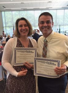 NECC professors Isabelle Gagne and Scott Joubert were the recipients of the 2016 Massachusetts Community Colleges Online (MCO) Course of Distinction (COD) Award.