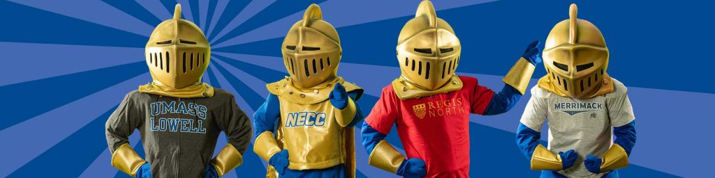 Graphic of Knight mascot wearing transfer tshirts. 