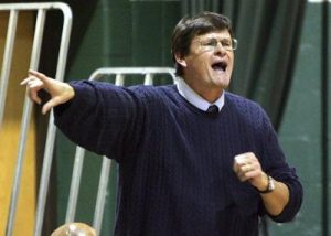 The late coach Mike Rowinski captured yelling from side court.