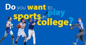 Do You Want to Play Sports in College?  Featuring a runner, basketball player, baseball batter, and softball pitcher.