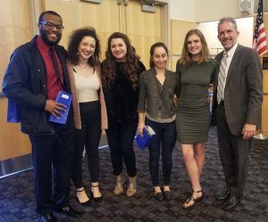 four theater students, theater teacher Brianne Beatrice, and Lane Glenn