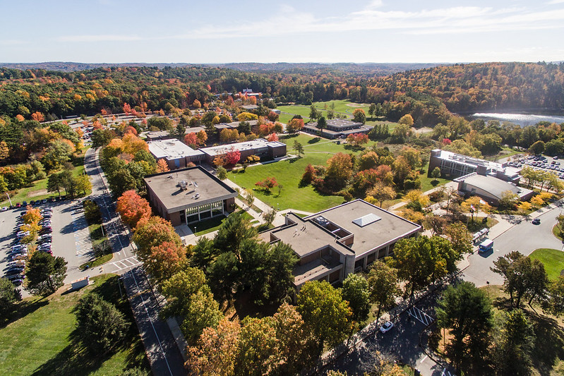 aerial view of the haverhill campus with changing fall leaves