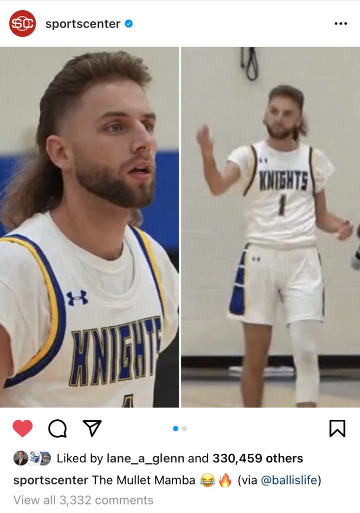 Image of sportscenter's post showing Matt in mullet-style hair