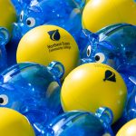 blue and yellow giveaway stress balls