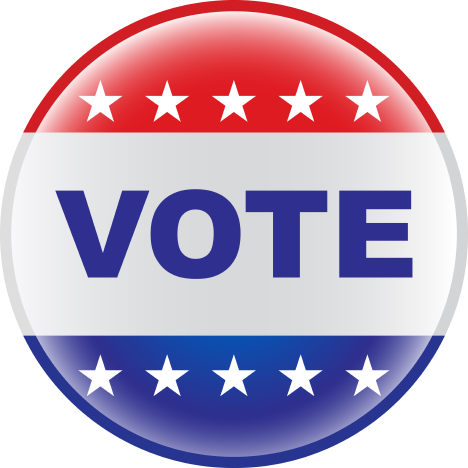 VOTE Button in patriotic red, white and blue design.
