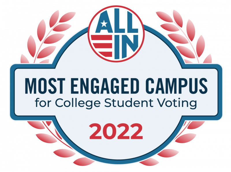 Seal for All In 2022 Most Engaged Campus for College Student Voting
