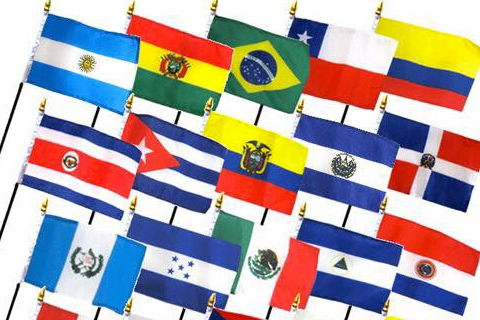 An assortment of national flags from Spanish speaking countries