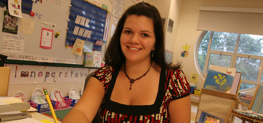 Student teacher in an early childhood education classroom