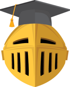 Knight emoji, wearing a graduation cap