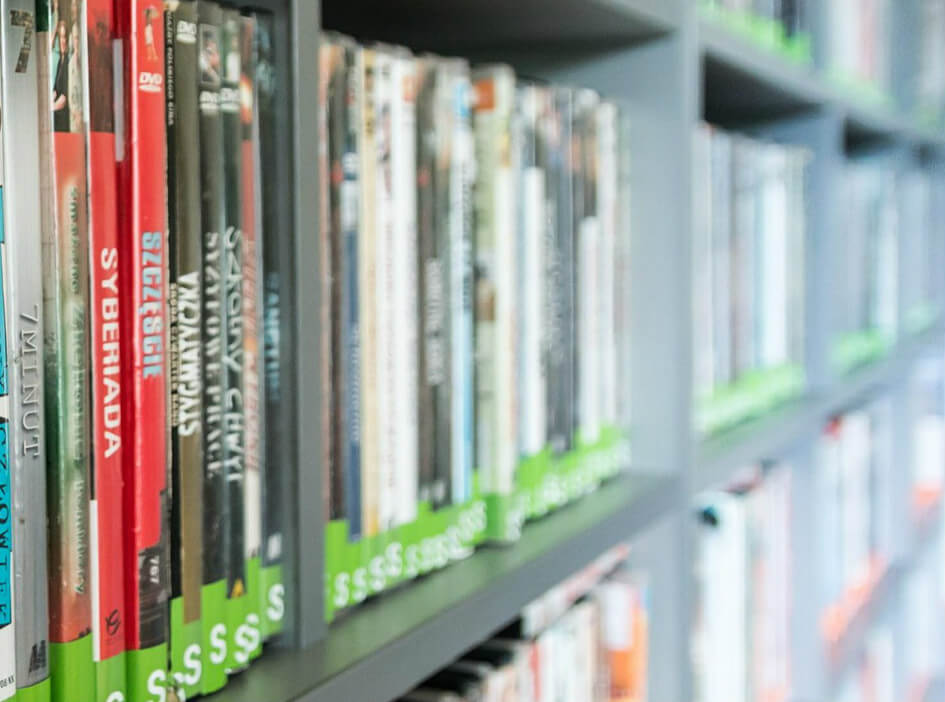 a row of various DVDs