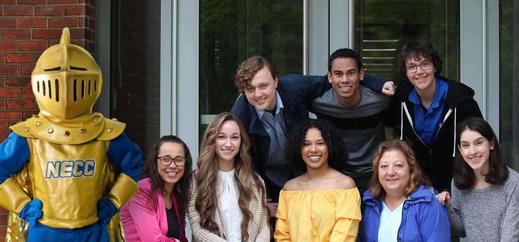 The NECC Knight with 8 NECC students eligible to apply for the Knight’s First-Year Scholarship.