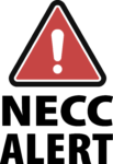 NECC Alert logo, a red warning sign with a white exclamation mark in the middle of it